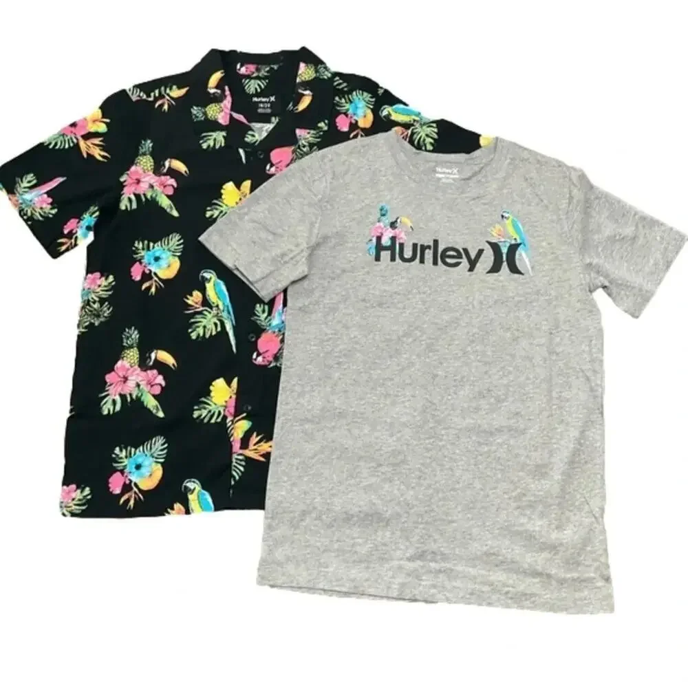 NWT Hurley Boys Tropical Parrots Woven Shirt & Tee Set Size XL 18/20